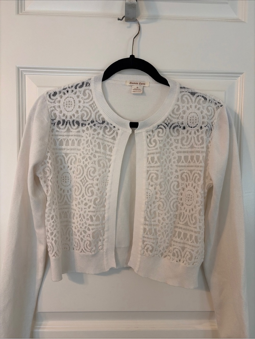 White Lace-Front Cropped Cardigan by Banana Republic